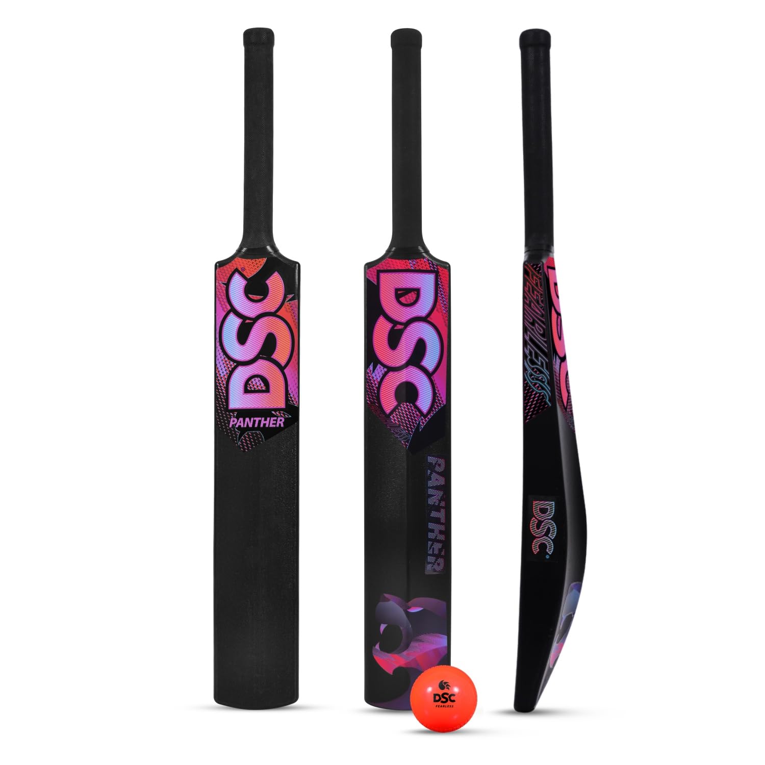 DSC Panther Plastic Cricket Bat - Ideal for Tennis and Gully/Turf Cricket bat with PVC Ball for Kids, Color-Black, Size-Full (15 Years and Above)