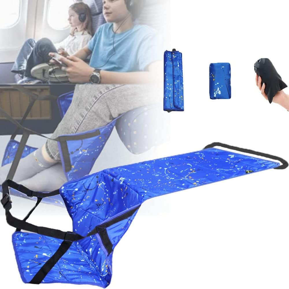 Foot Hammock, Adjustable Packable Airplane Footrest Relax Foot Hammock with Travel Bag with Premium Sponge to Reduce Swelling and Soreness, Gifts for Travelers-Starblue