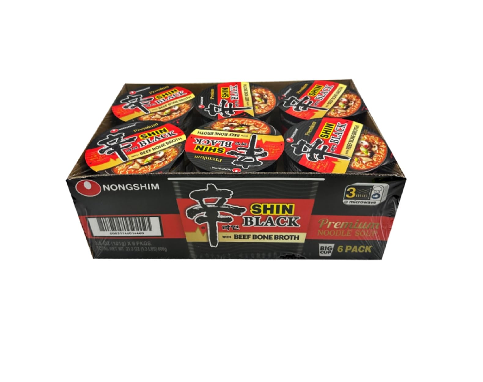 Case Set - Black Shin Korean Ramen Instant Noodles - 6 Ly Mi Han Quoc Black Shin - 3.56 Oz per Cup x 6 Cups per order - Made in South Korea