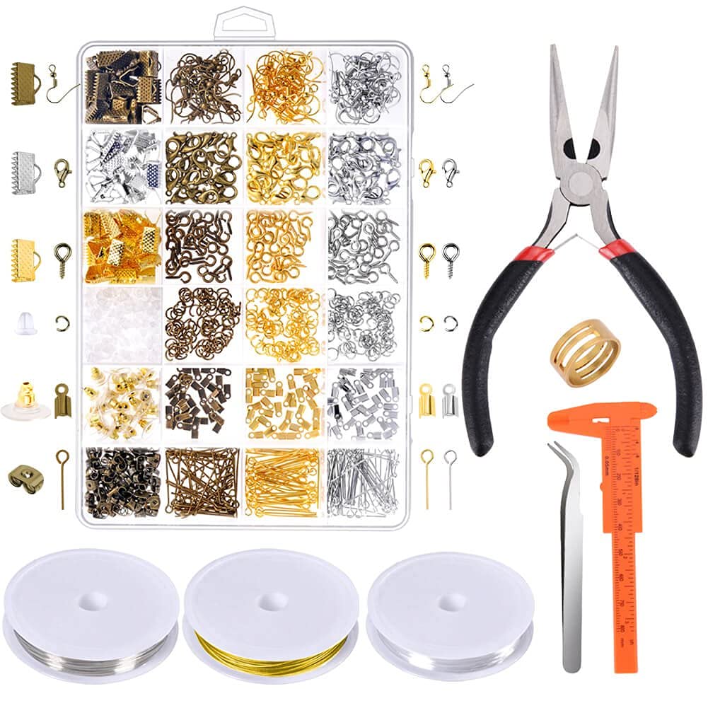 ELECDON Jewelry Making Supplies Kit - Jewelry Repair Tools with Accessories Jewelry Pliers Findings and Beading Wires for Beginners