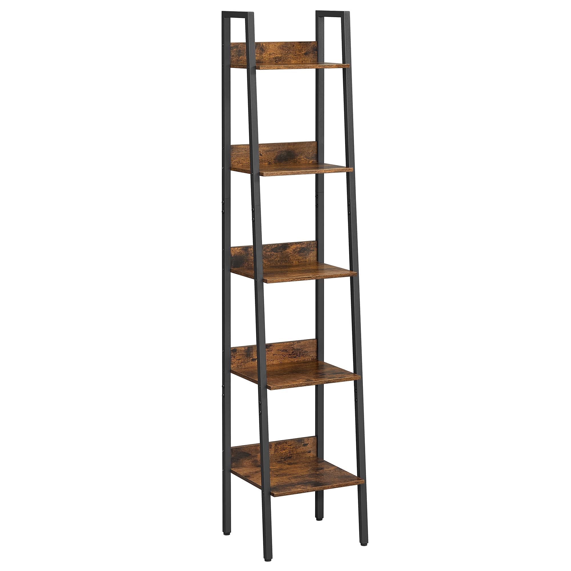 VASAGLE 5 Tier Shelf Ladder Bookcase Storage Stand Office Living Room Bedroom Kitchen Industrial Style Rustic Brown & Black LLS109B01