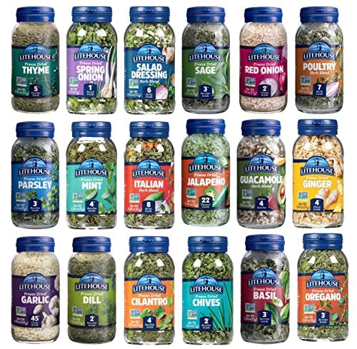 Litehouse Freeze-Dried Herbs All 18 Herbs and Blends Variety Gift Pack Collection (14 Herbs, 4 Herb Blends) - Substitute for Fresh Herbs, Gluten-Free, Keto Friendly, Non-GMO, Organic Spice - 18-Pack