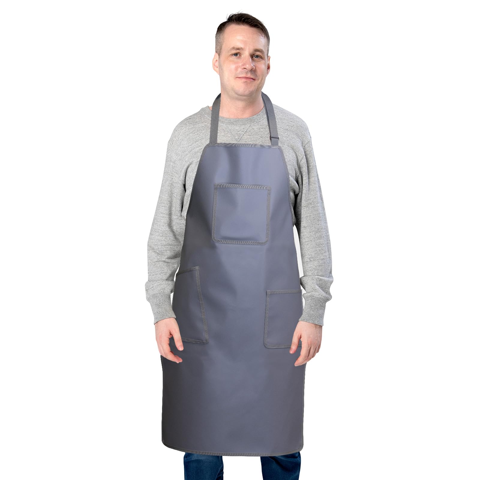 FunWaterApron with 3 Pockets, Waterproof Aprons for Women Men with Neck Strap, Adjustable Bib Perfect for Cooking Home Kitchen Baking Gardening Restaurant BBQ Coffee House Butchers