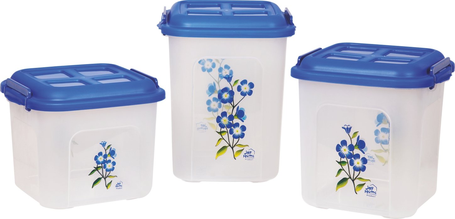 Joy Home Plastic Microwave Safe Kitchen King Storage Container, 13 Litre, 3-Pieces, Blue