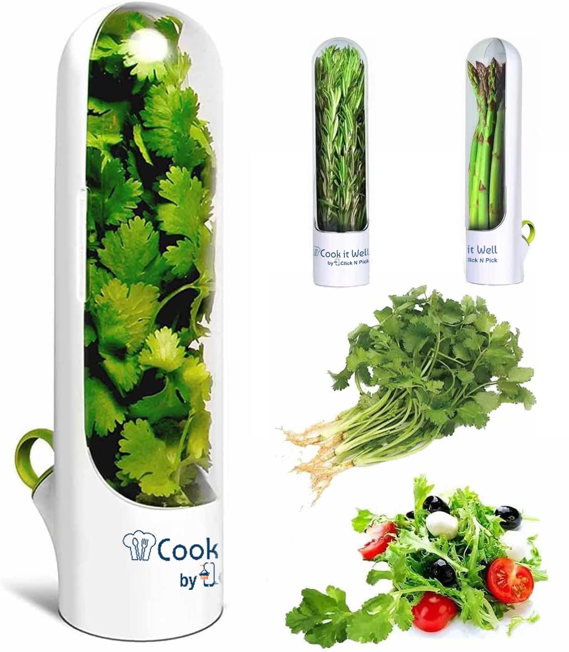 Click N PicKCOOK IT WELL® Herb Keeper, Herb Storage Container, Keep your Vegetable Fresh in Refrigerator, Herb Savor Pod for Cilantro, Mint, Parsley, Asparagus