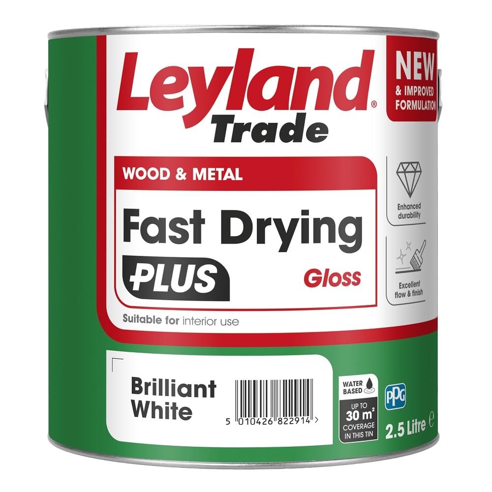 Leyland Trade – Wood & Metal - Fast Drying Plus – Gloss - Brilliant White – Enhanced Durability – Excellent Flow & Professional Finish - 2.5L