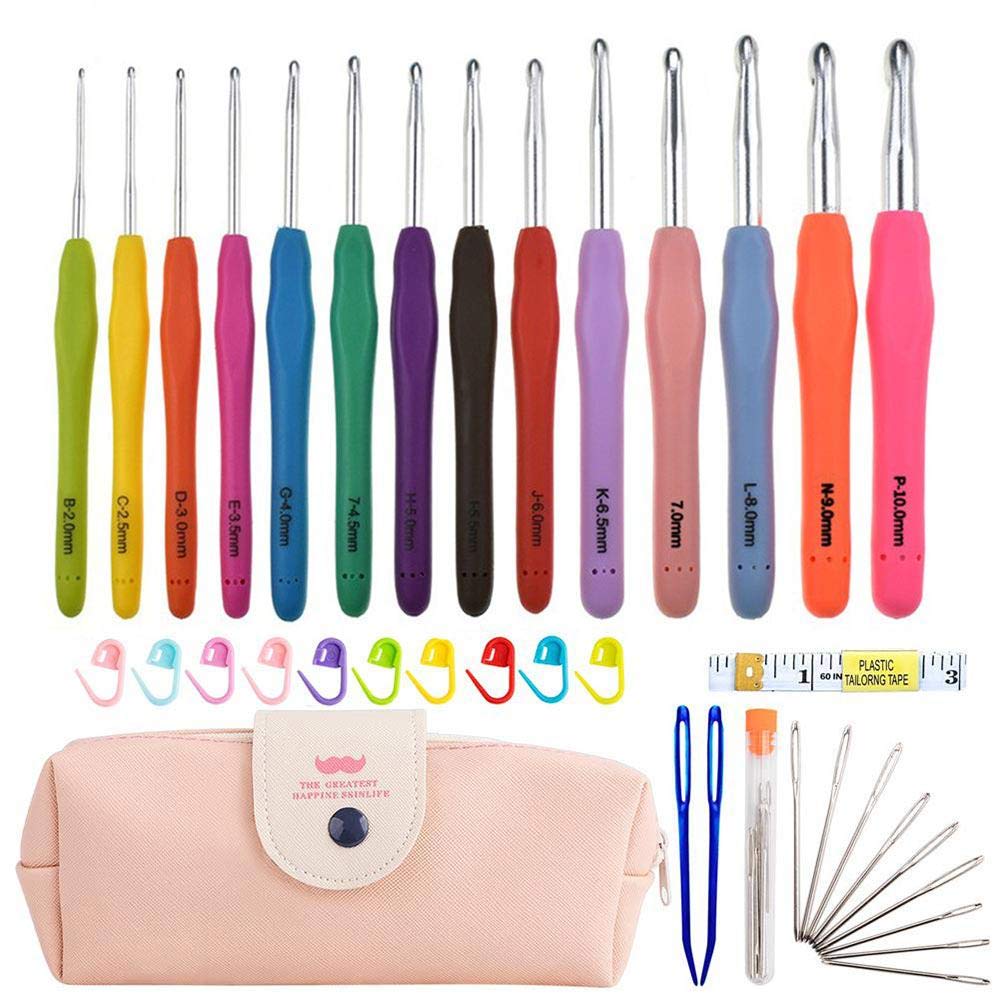 Volwco Smooth Knitting Needles Kit with Bag (Set of 14 Pieces, 2mm/B -10mm/N)