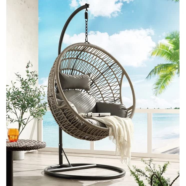 COSTWAY Netted Rope Hanging Single Swing Chair for Adults/Swing for Balcony/Outdoor Swing Chair/Hammock Swing for Home, Patio, Garden, Indoor/Balcony Hanging Chair (120 Kg Capacity, Grey