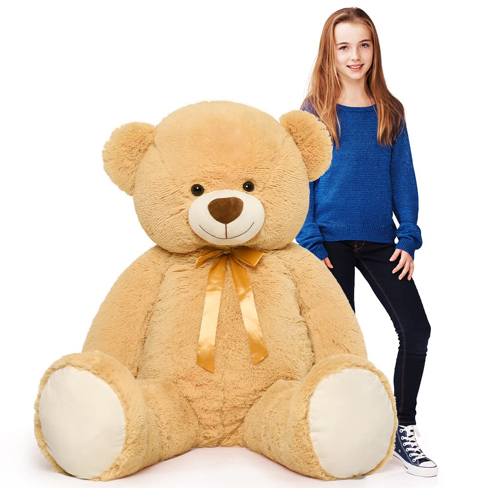 Tezituor Big Teddy Bear,52'' Giant Stuffed Animal Plush,Light Brown Soft Gifts for Valentine, Christmas, Birthday.