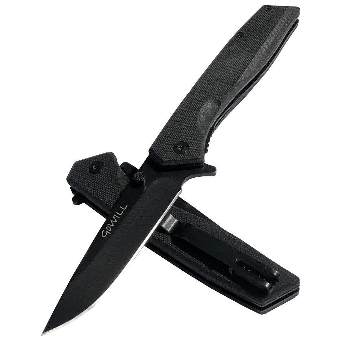 Pocket Folding Clip Knife Black Ti Coating Blade Black G10 Handle Flip Open Everyday Carry for Camping, Hiking, Hunting, Fishing, Outdoors, Best Gift for Men, Women, Kids, Boy Scouts, BF, Dad (Black)