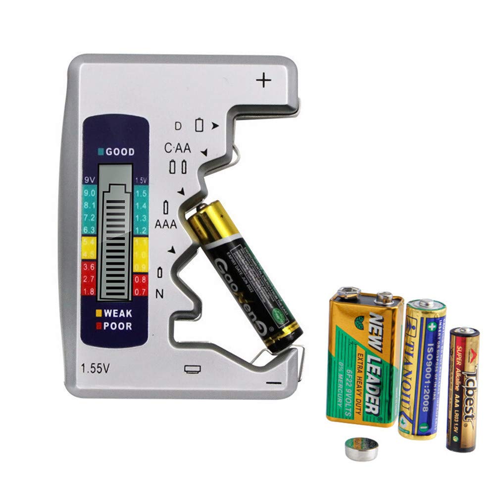 NLYWB Universal Battery Tester, Multi-level stationary battery card slot LCD Display, Multi Purpose Cell Checker Tester for AA AAA C D 9V 1.5V Button Cell