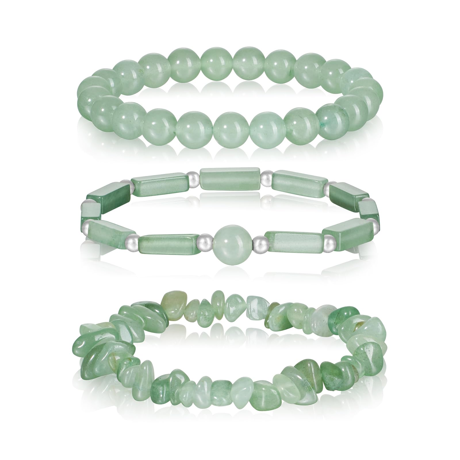 3Pcs Jade Bracelet for Women 8mm Green Aventurine Green Jade Beaded Bracelet Stretch Bracelet Set Jade Jewelry for Women