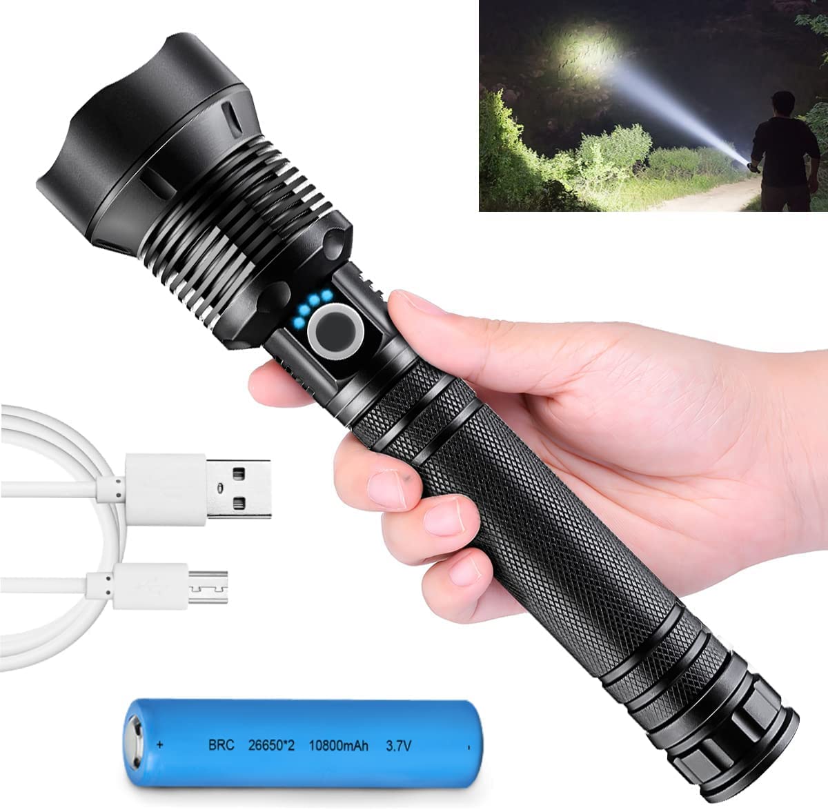 PROTON Super Bright Rechargeable LED Flashlights, 90000 Lumens XHP70.2 Tactical Flashlight, 10000mAh Parallel Battery, Zoomable&IPX5 Waterproof