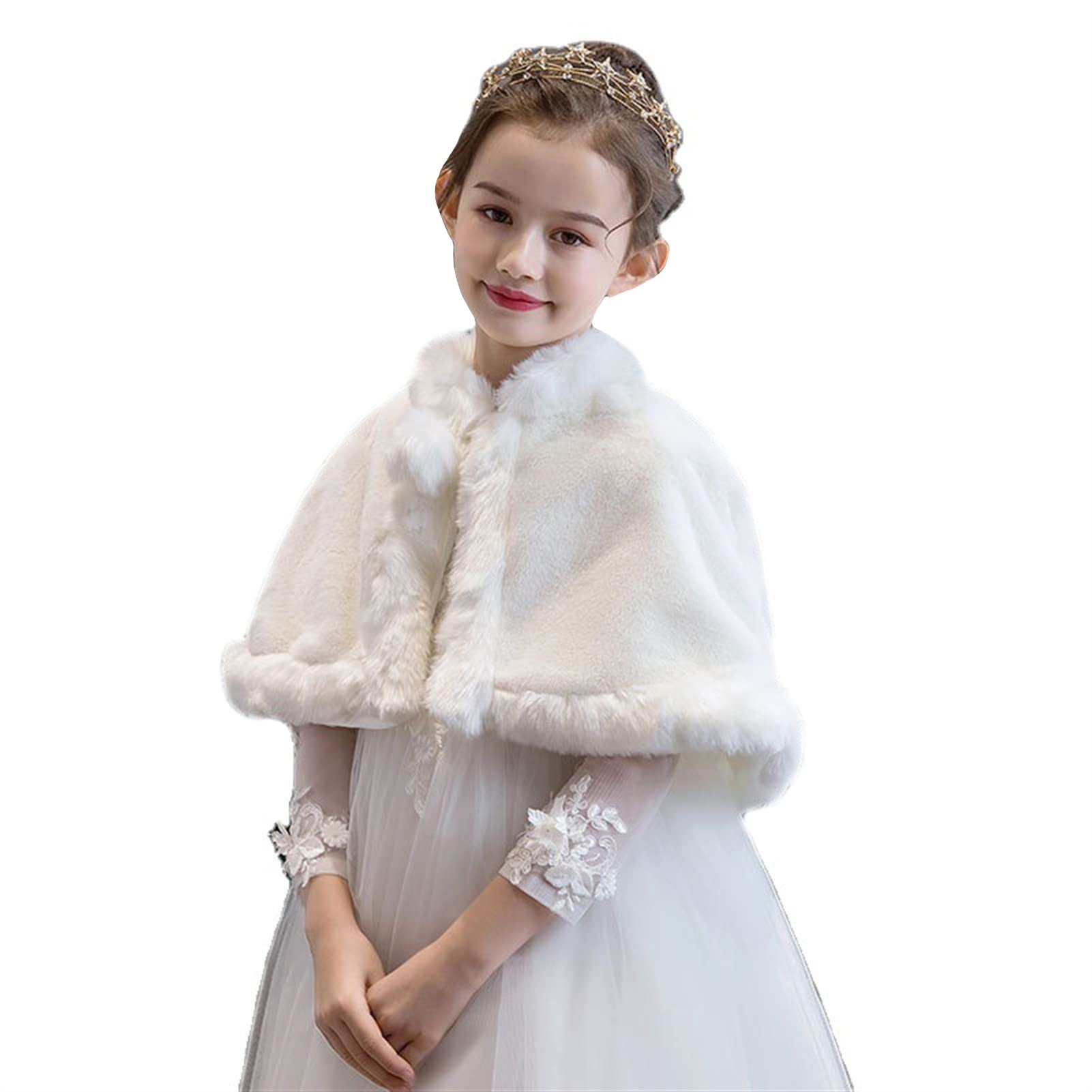 Girls Faux Fur Wraps Shawl Girl Bolero Shrug Princess Cape Party Dress Up Jacket