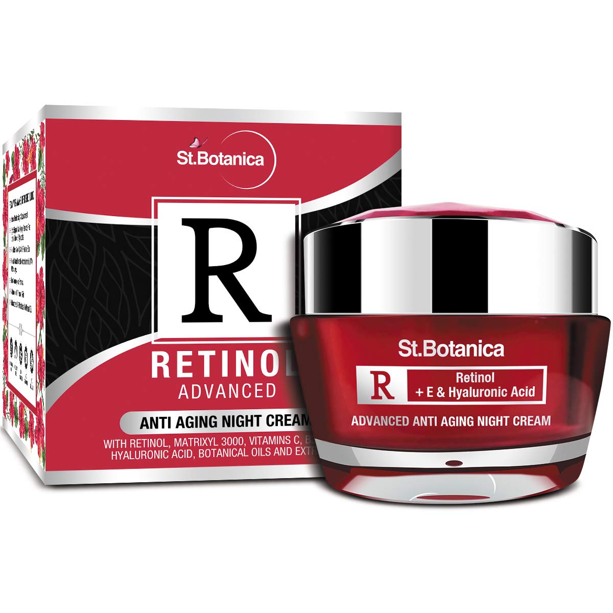 St.Botanica Retinol Anti Aging Night Cream | For Moisturised, Hydrated and Firm Skin | Infused with Retinol to Fight Signs of Skin Aging | No Parabens & Sulphates | Vegan & Cruelty Free | 50 gm