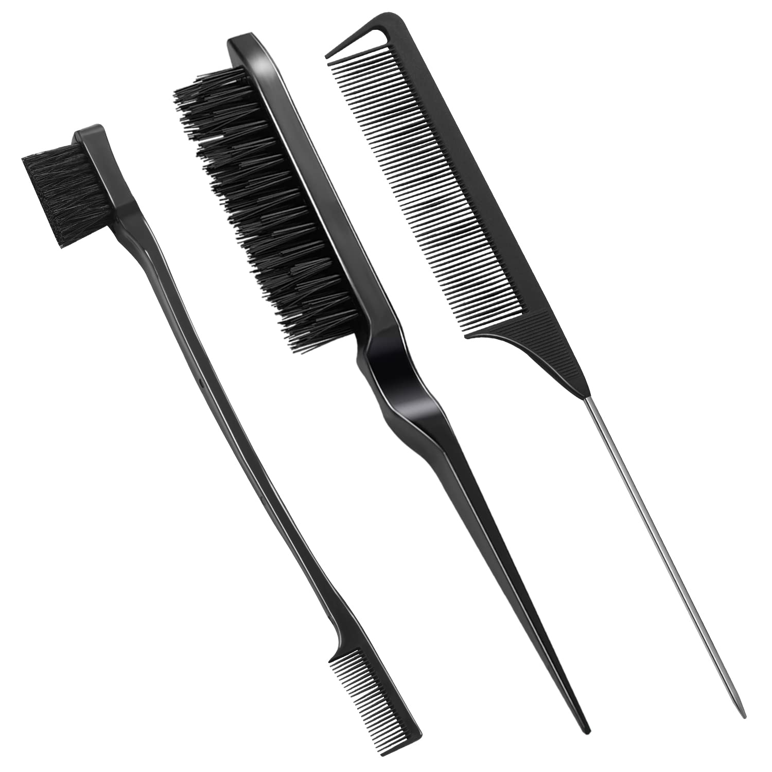 Hemiks 3 Piece Set of Hair Combs, Hair Combs, Includes Double Edged Comb, Heavy Duty Rat Tail Comb and Brush Comb, for Professional Salon Hairdressers, Women, Men, Children