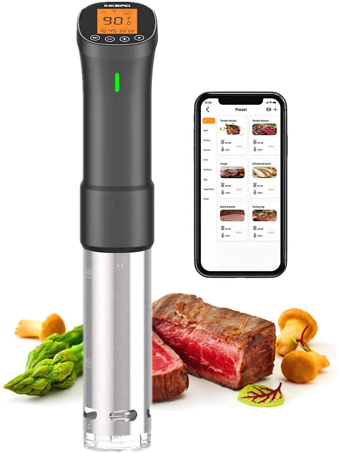 Sous Vide Machine Inkbird Wifi Sous Vide Cooker, 1000W Remote Control Immersion Circulator with APP RecipesTimer Alarm Mobile Notification 3D Water Heating Ultra-Quiet ISV-200W