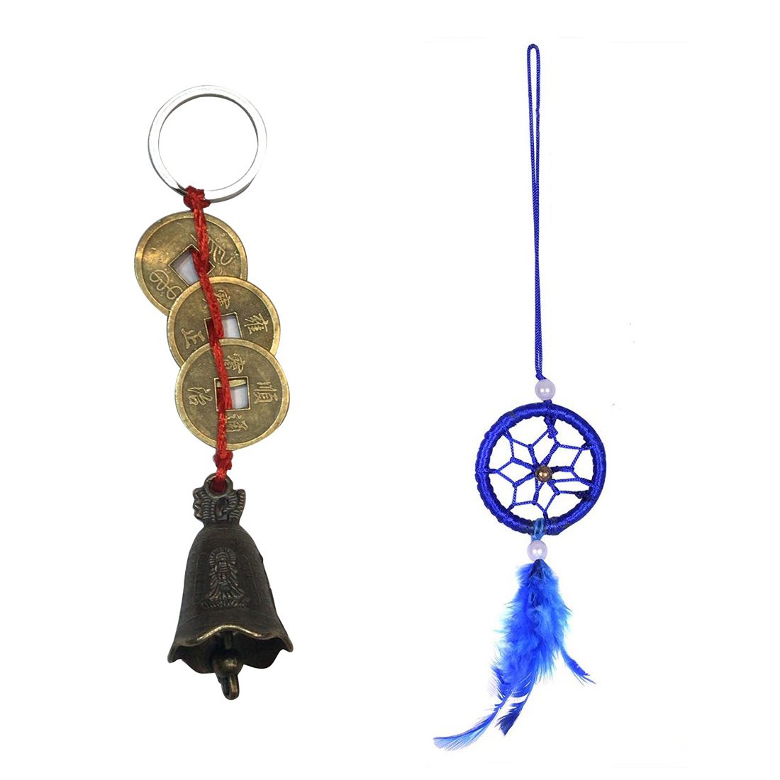 Ryme Combo of Blue Car Dream Catcher and Three Lucky with Bell Keychain