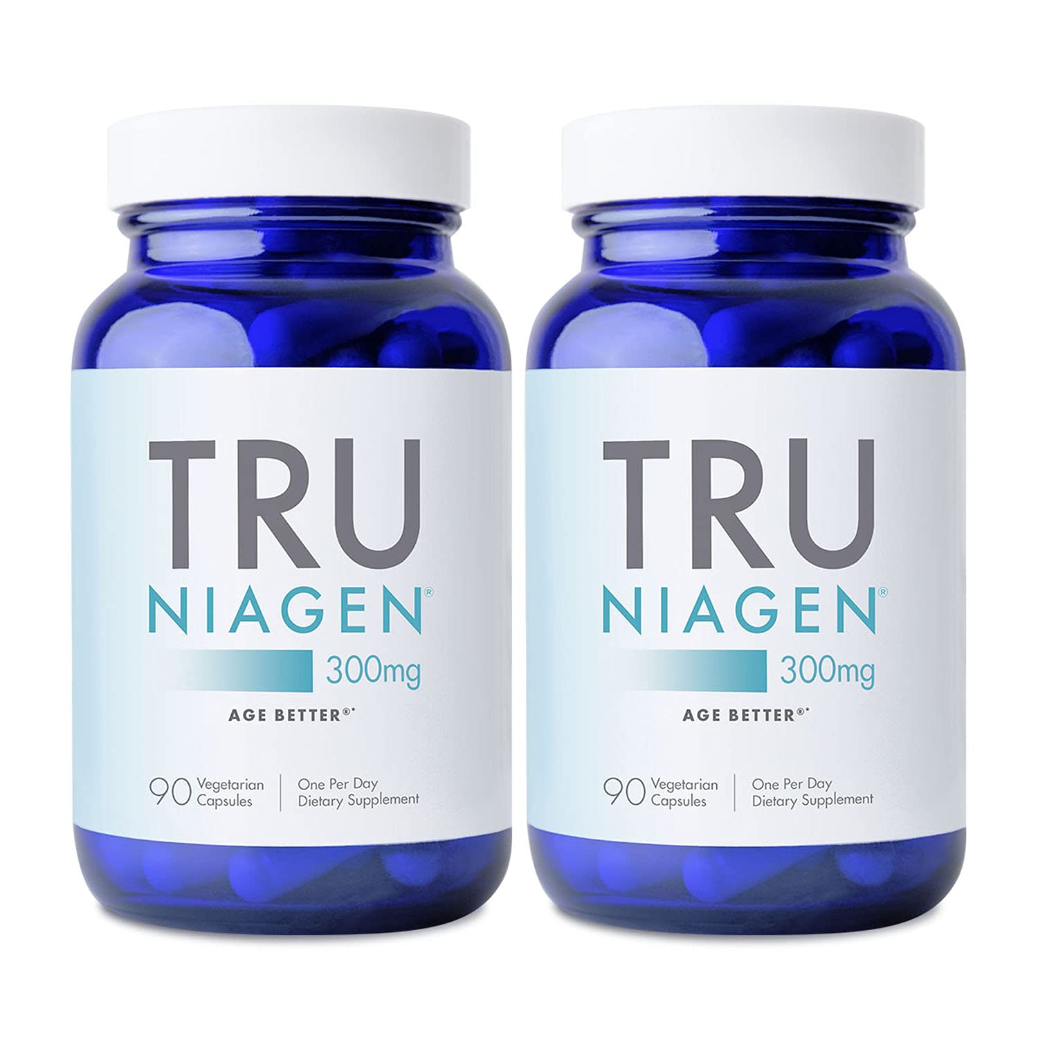 TRU NIAGEN Patented NAD+ Supplement for Anti Aging and Cell Regeneration, 300 mg Niagen, 90 Servings | Supports Cellular Energy, Brain, Muscle | Nicotinamide Riboside (NR) Take 1 Daily | 2 Bottles