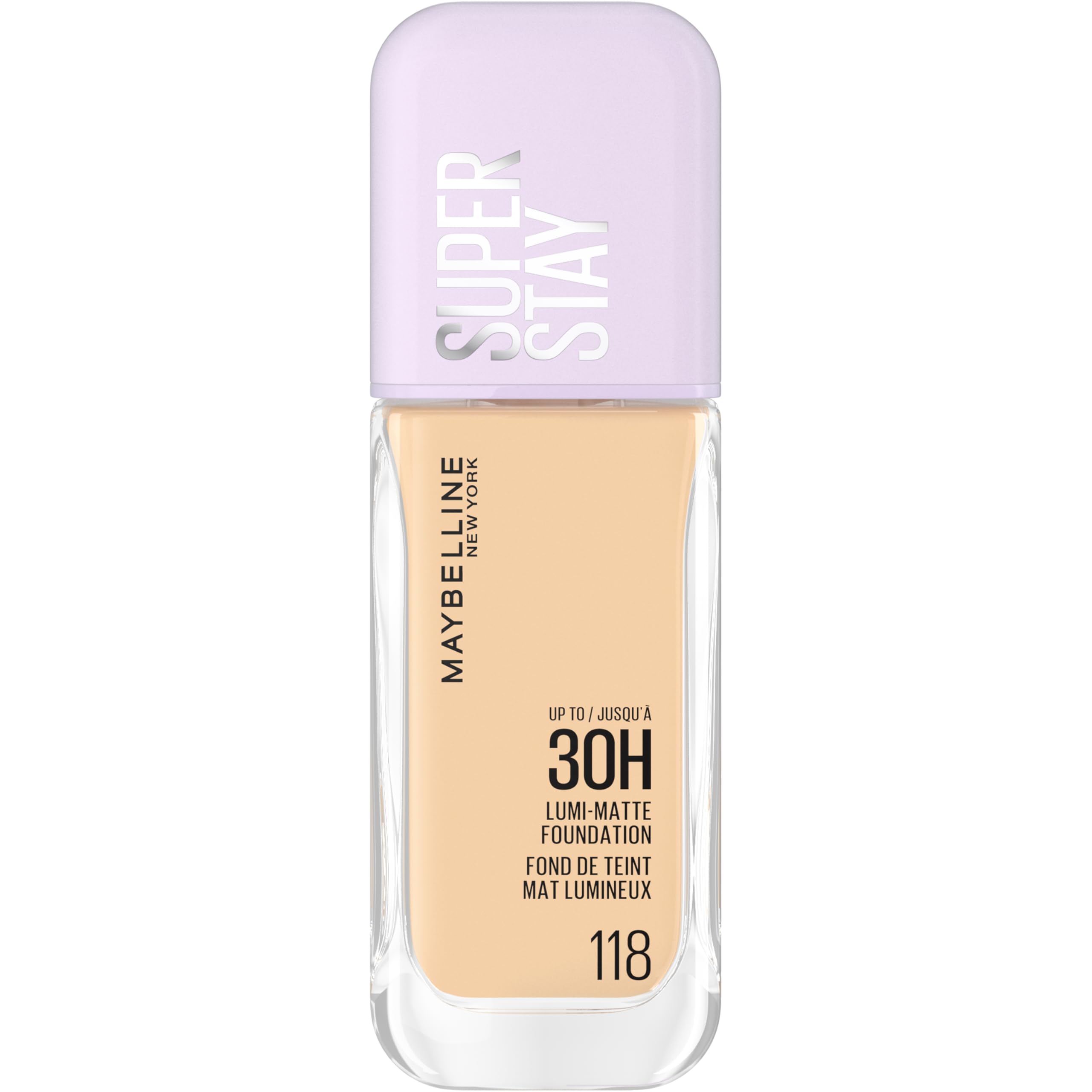 Maybelline New York Super Stay up to 30H Lumi-Matte Foundation, Medium-Full Coverage, Vegan Formula*, Amino Acids, Niacinamide, Vitamin E - Shade 118