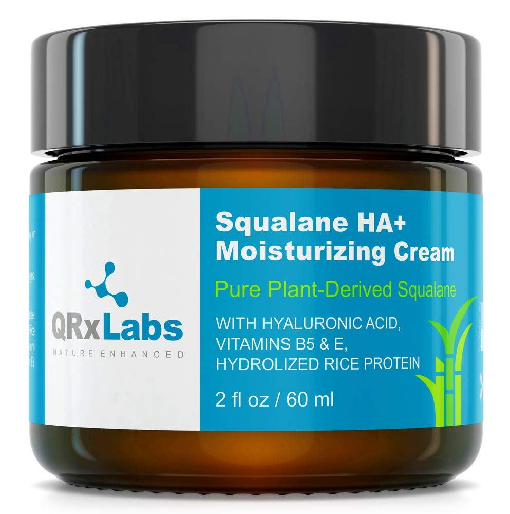 QRxLabsPlant-Based Squalane HA+ Moisturizing Cream with Hyaluronic Acid - Organic ECOCERT Approved USDA Certified Squalane Derived from Sugarcane - Moisturizer for Face, Body & Skin - 2 Fl Oz / 60 ml