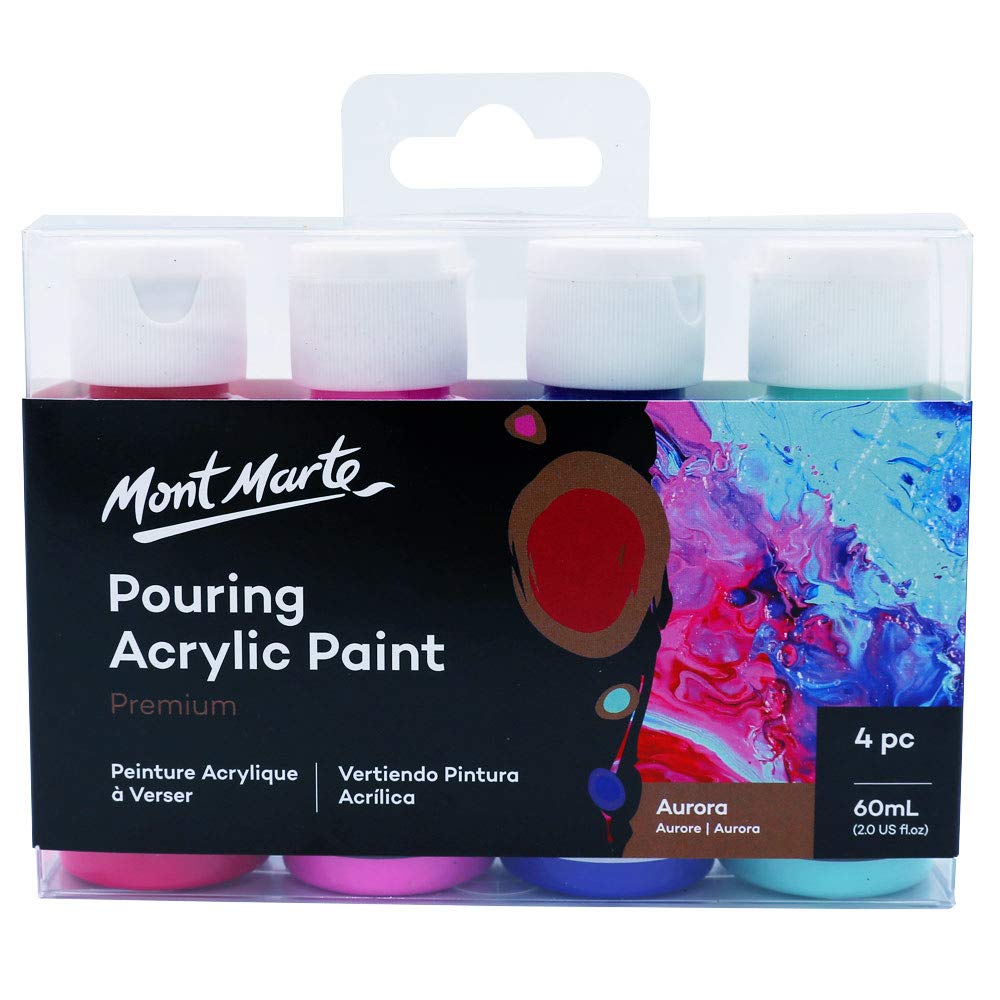 Mont Marte Premium Pouring Acrylic Paint, Aurora, 4pc Set, 60ml Bottles