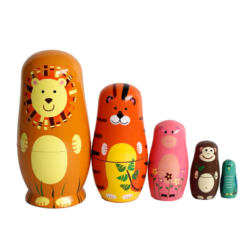 GoodPlay 5pcs Wooden Cute Cartoon Animal Nesting Doll Popular Handmade Kids Gifts Toy