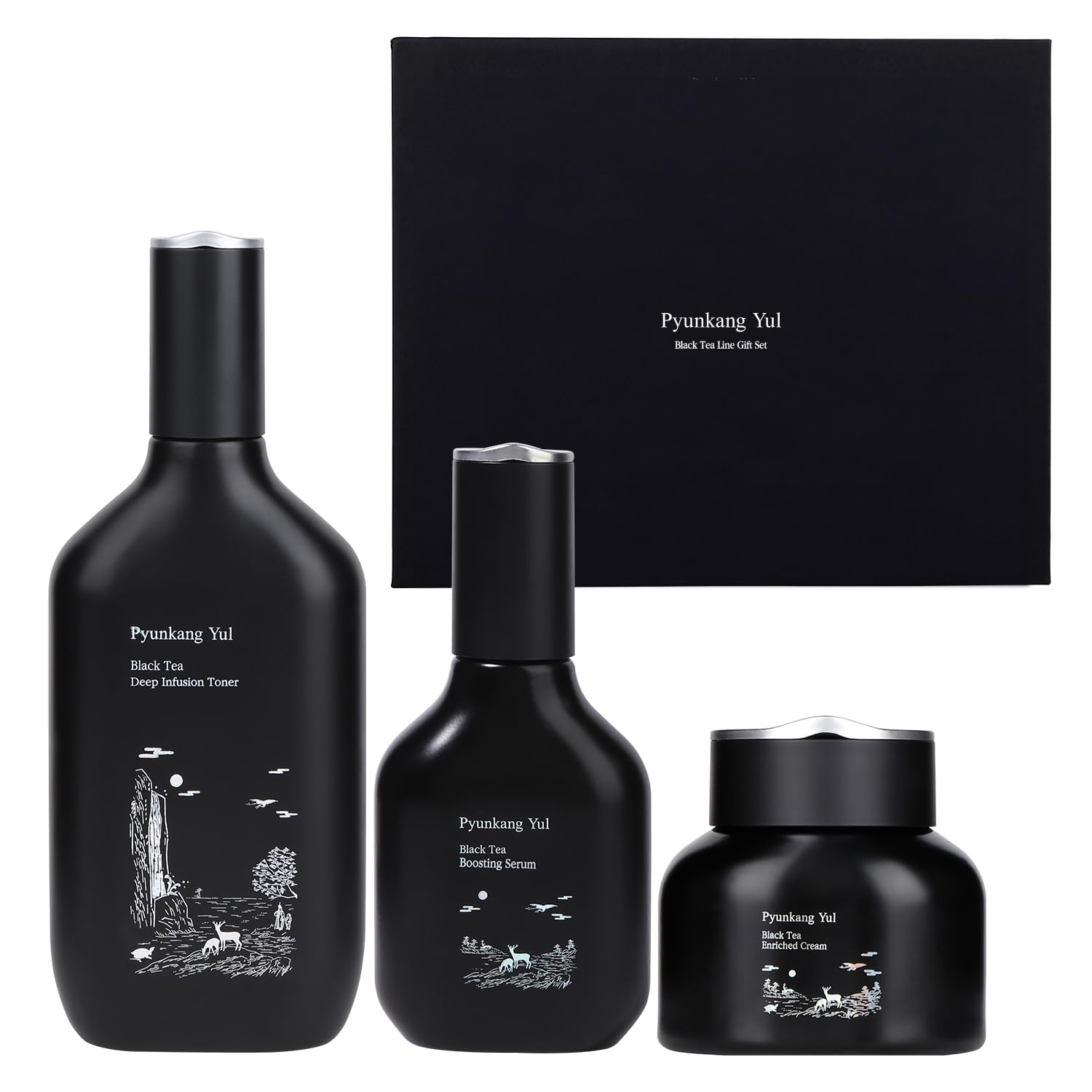 [PKY] Pyunkang Yul Black Tea Line Gift Box Set, Deep Nurishment for Anti-aging, Rich Moisture Toner, Revitalizing Serum & Condensed Nourishing Cream, Zero-Irritation, Korean Skincare (3-item set)