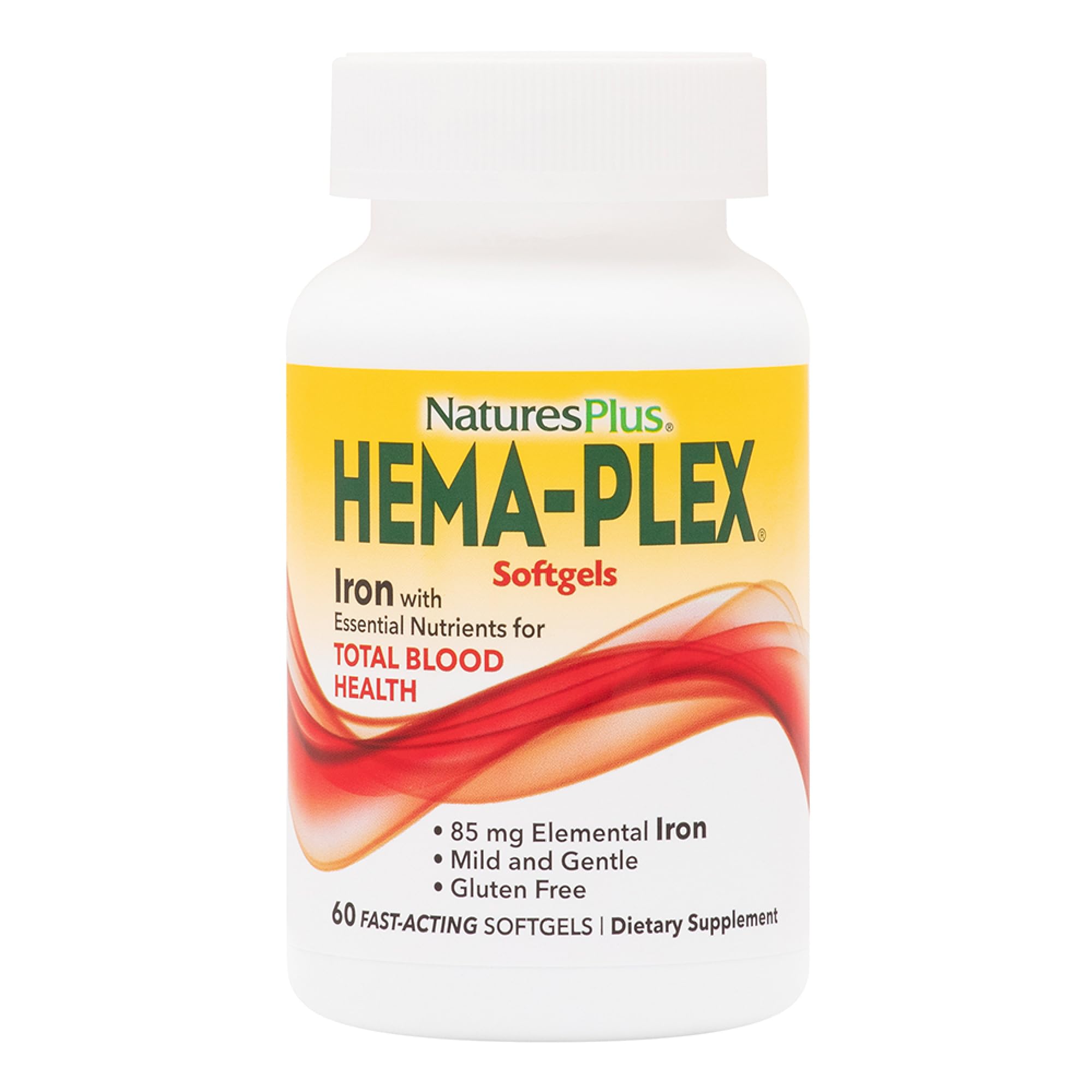 NaturesPlus Hema-Plex Iron - 60 Fast-Acting Softgels - 3 Pack - 85 mg Iron + Vitamin C & Bioflavonoids for Healthy Red Blood Cells - Vegan, Gluten Free - 60 Total Servings