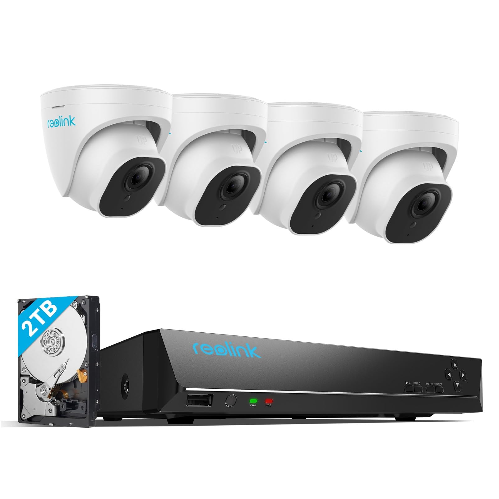 Reolink 4K NVR 5MP PoE CCTV Security Camera System, 8CH CCTV System with 2TB HDD NVR and 4X 5MP Motion Detection Outdoor PoE IP Cameras, 100ft Night Vision Remote Access,RLK8-520D4-5MP