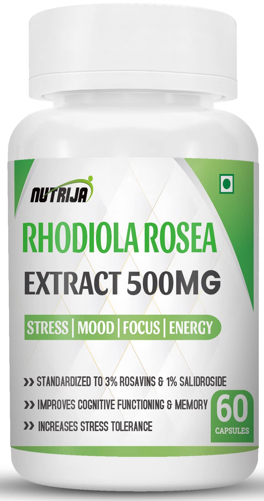 NutriJaRhodiola Rosea Root Extract 500mg | Standardized to 3% Rosavins & 1% Salidroside & Adaptogen Complex with Bioperine - (120capsules)