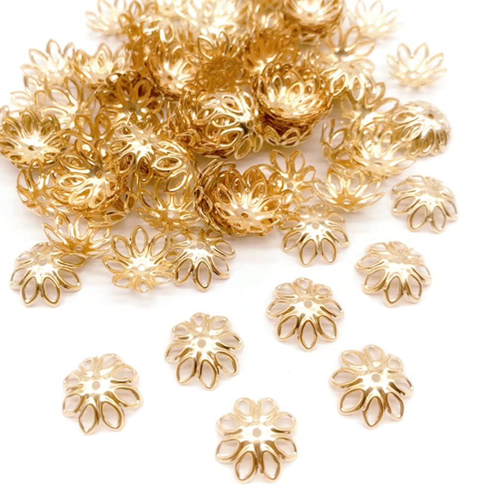 500PCS 15mm Gold Tone Flower Bead Caps Hollow Flower Bead Caps For Jewelry Making rose gold Zhiheng-huatuo