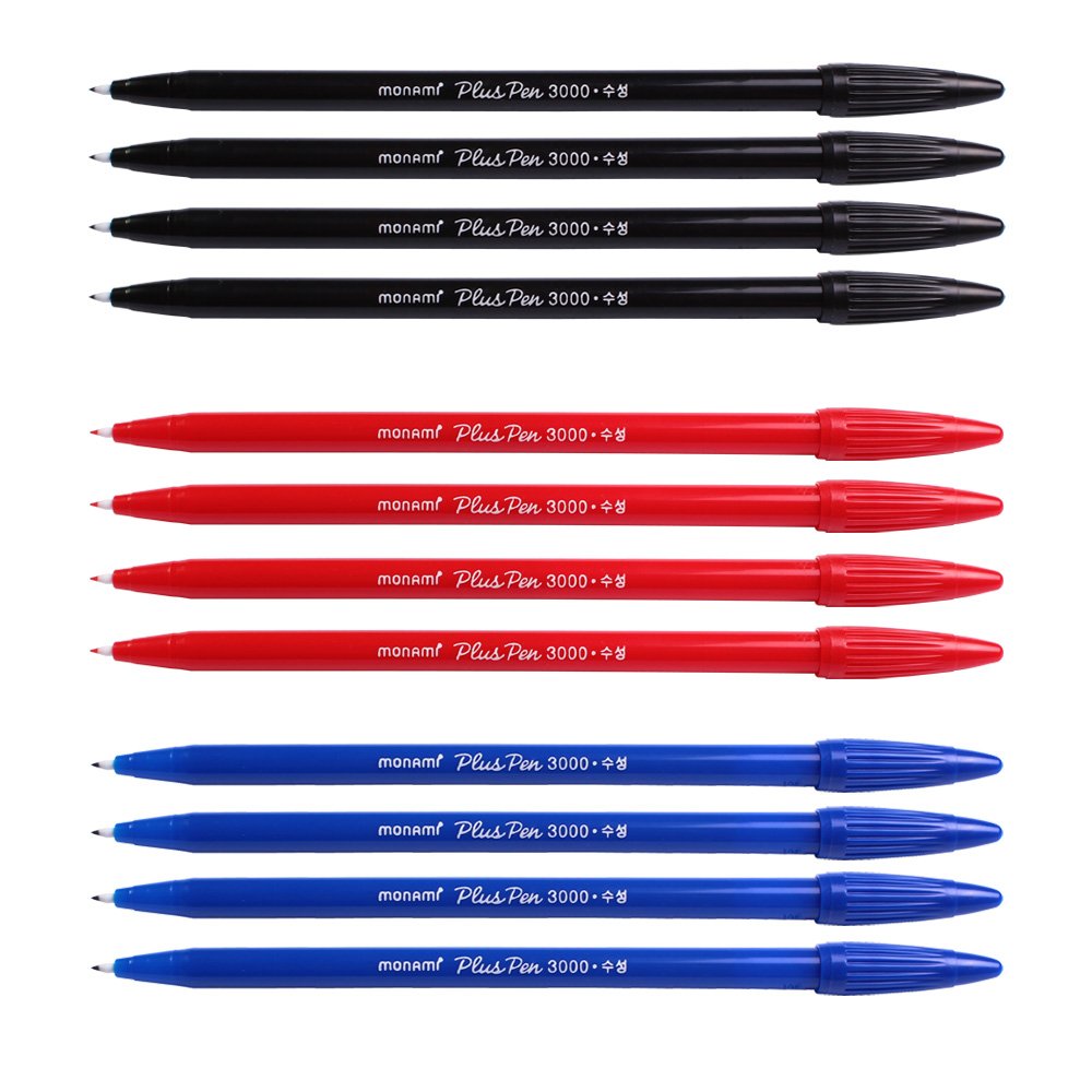 MONAMIPlus 3000 Office Sign Pen Felt Tip Water Based Ink Color Pen Complete Red, blue, black Dozen Box