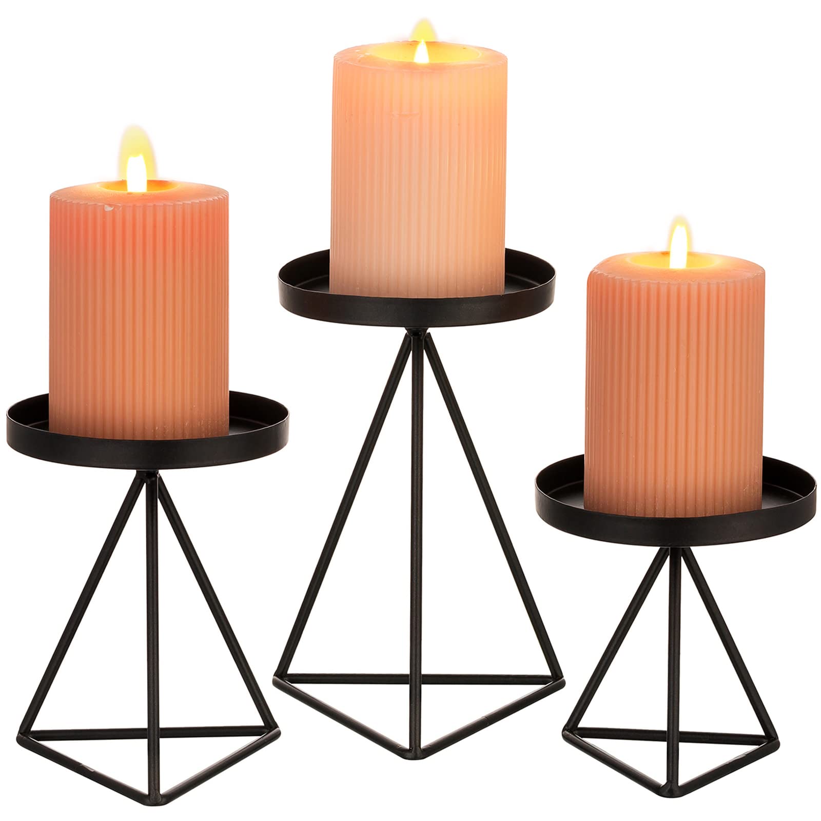 Sziqiqi 3Pcs Geometric Candle Holders for Pillar Candle Metal Wire Candlesticks Vintage Candle Stick Holder Stands Decor Candles Holder Table Centerpiece for Living Room Dining Room Fireplace