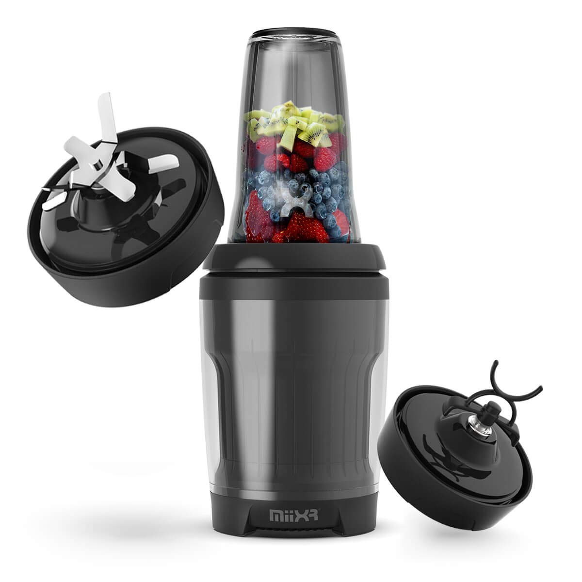 PromixxMiiXR X7 Smoothie Blender - with Performance Nutrition Protein Mixer X-Blade - Highly Efficient 700W - 7 Piece Set - Black