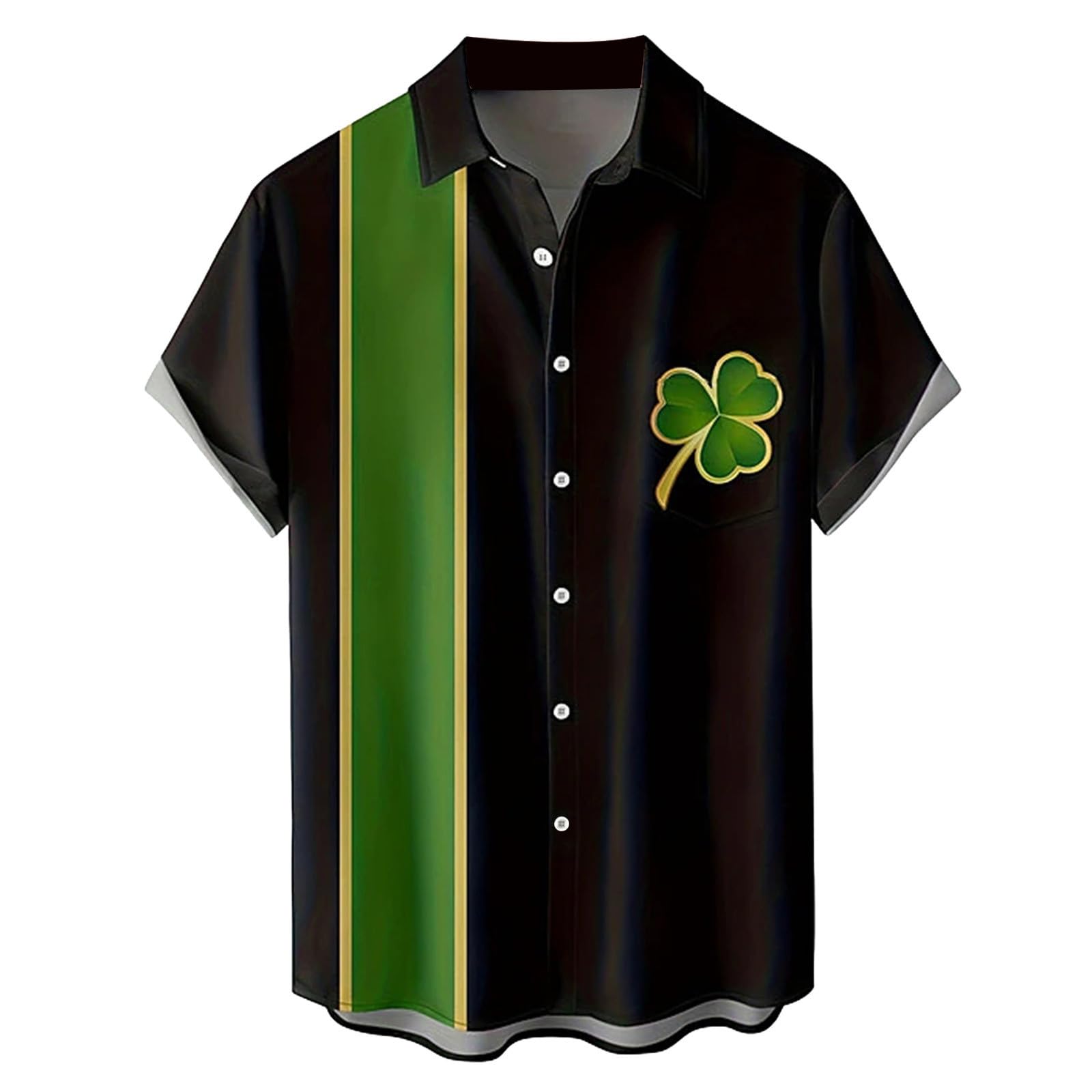 GenericMen's St Patricks Day Shirts Funny Green Clover Saint Pattys Day Bowling Shirts Short Sleeve Button Down Shirt