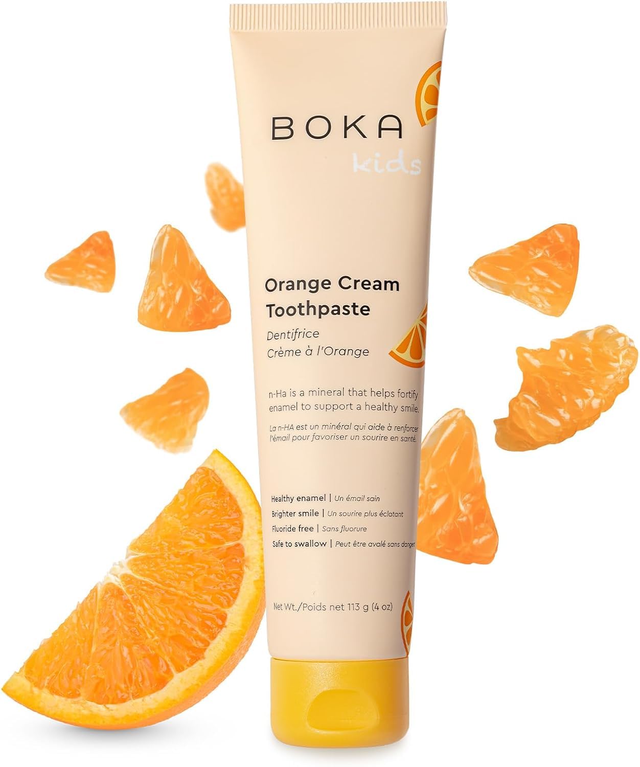 Boka Fluoride Free Toothpaste- Nano Hydroxyapatite, Remineralizing, Sensitive Teeth, Whitening- Dentist Recommended for Adult, Kids Oral Care- Orange Cream Flavor, 4oz 1Pk - US Manufactured