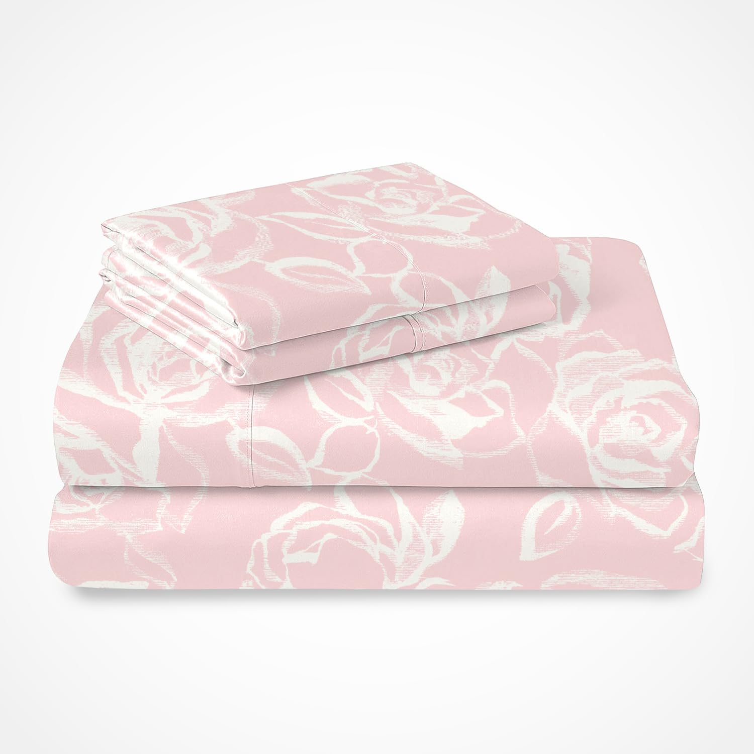 Pizuna Cotton Pink Simply Floral Print Twin Xl Sheets Set, 400 Thread Count 100% Long Staple Sateen Cooling Twin Xl Sheets Cotton, 15 Inch Deep Pocket Sheets (Printed Bedding Cotton Sheets)