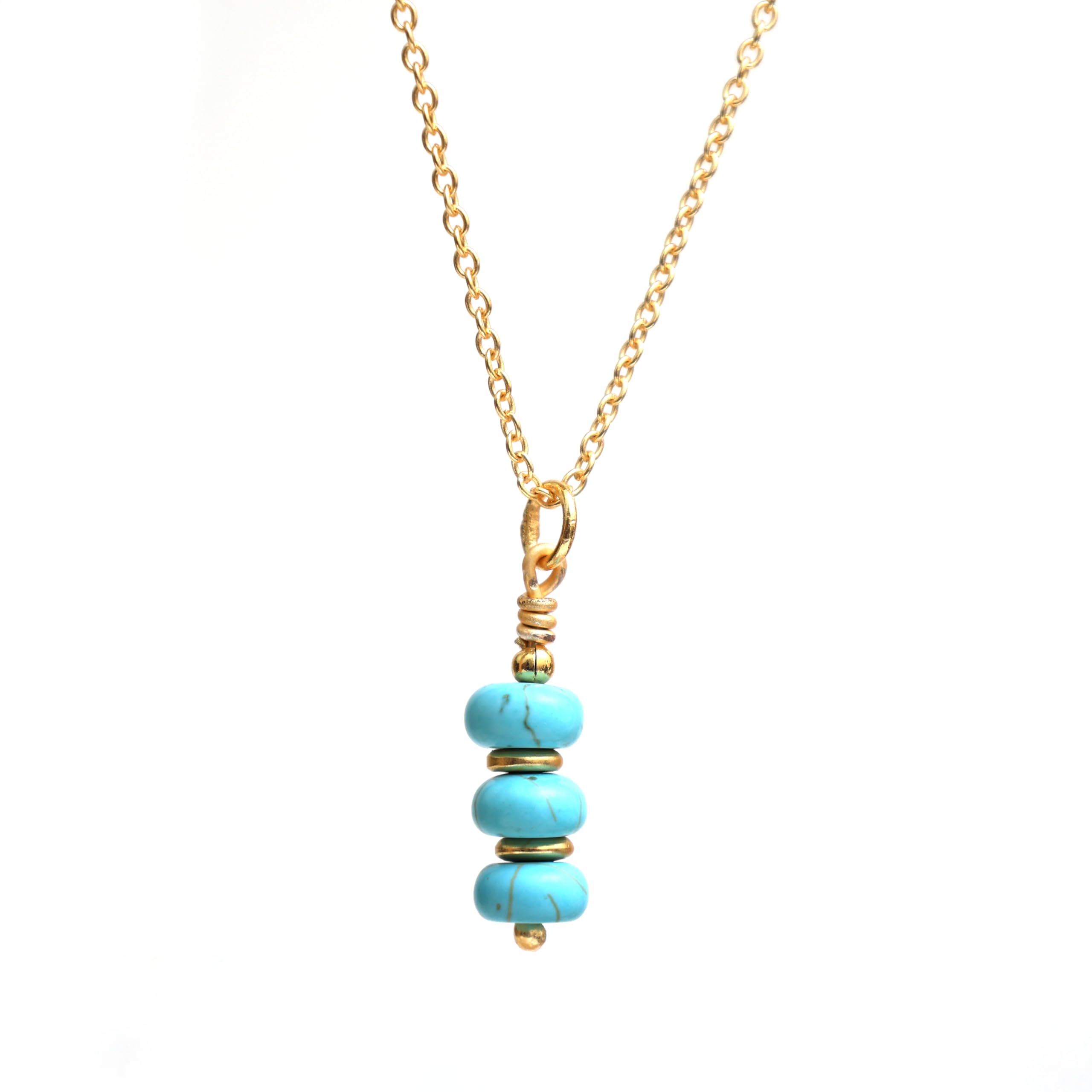 Gempires Turquoise Crystal Necklace, Beads Pendant Necklace, Minimal and Trending, Daily Wear, Gift for Women Girls, Hypoallergenic 14k Gold Plated 16+2 inch Adjustable Chain