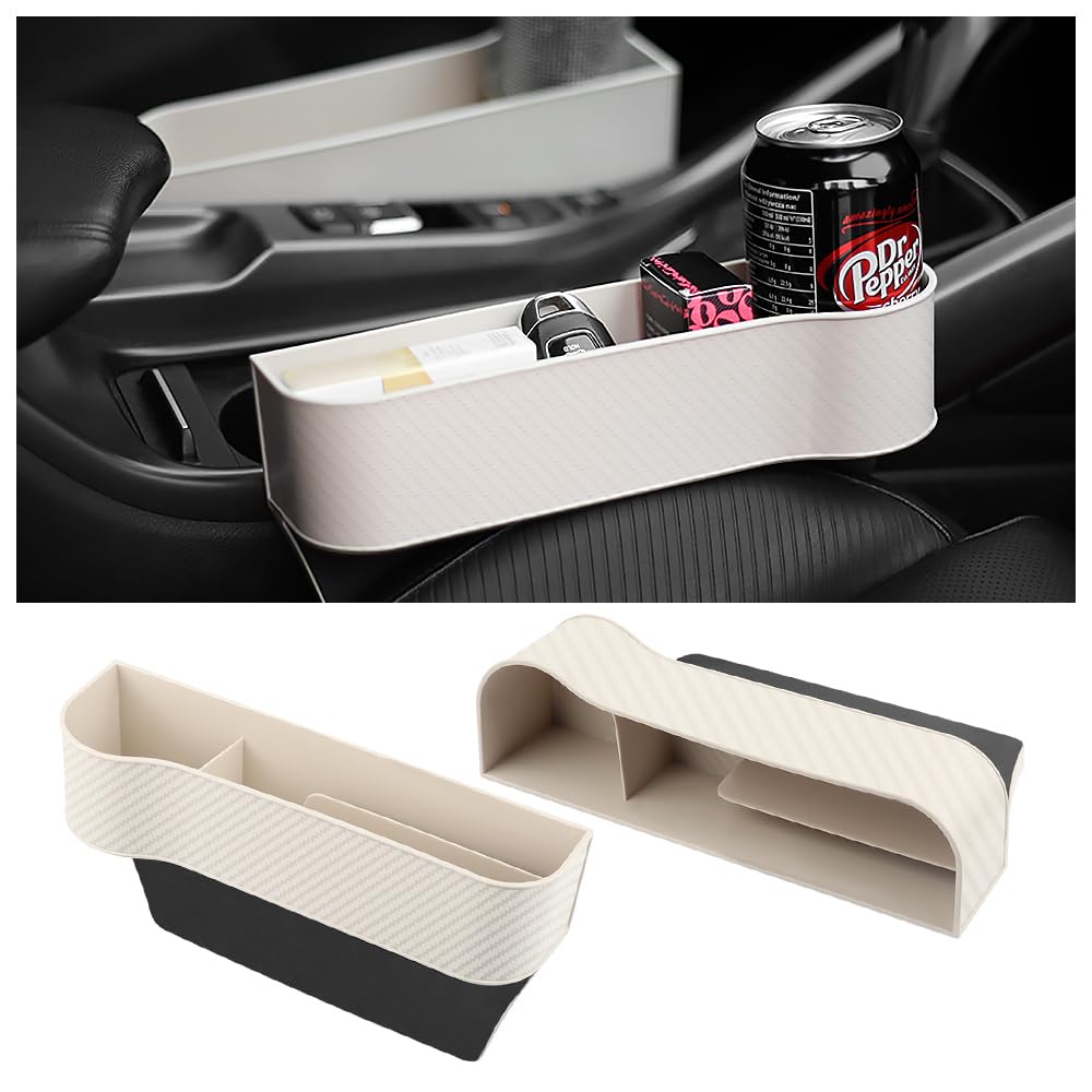 Aokdom 2PCS Car Seat Gap Filler Organizer,Carbon Fiber Car Gap Filler Between Seat and Console,Multifunctional Car Storage Organizer Car Interior Accessories Car Storage Organizer (Beige)