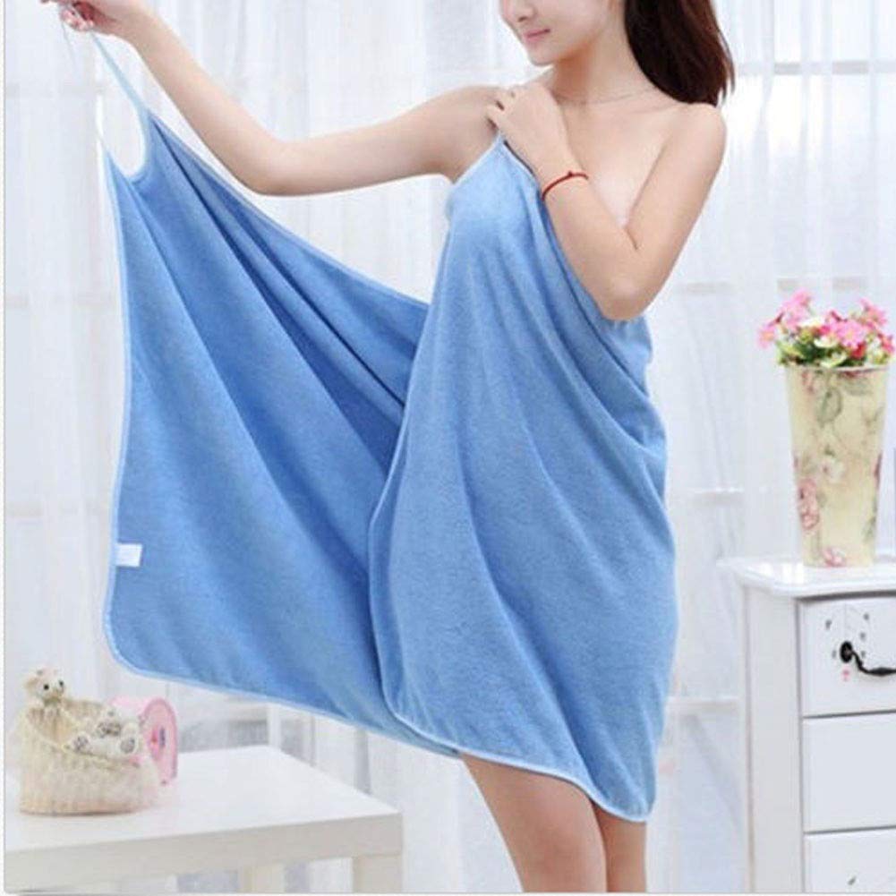 New Home Textile Towel Women Robes Bath Wearable Towel Dress Womens Lady Fast Drying Beach Spa Magical Nightwear Sleeping (Color : Blue)