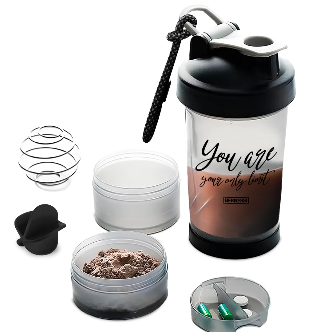 BERNESSI 500ml/17oz Protein Shaker Bottle with Leak-Proof for Protein Mixes & Shakes with Stainless Steel Ball, Protein Bottle Blender Cocktail Shaker Cup for Gym Fitness Home Pre Workout Male Female