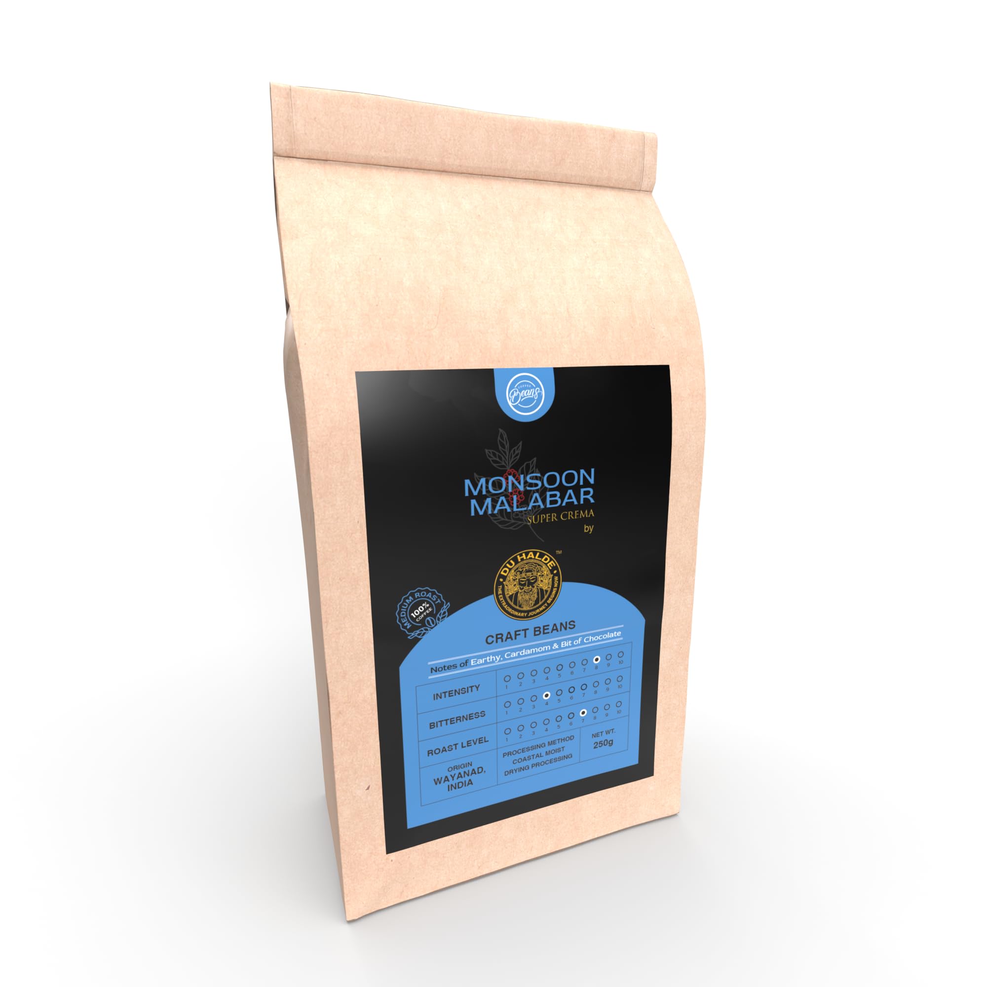 Duhalde Monsoon Malabar Coffee Beans, Medium Roasted, Highway Blend