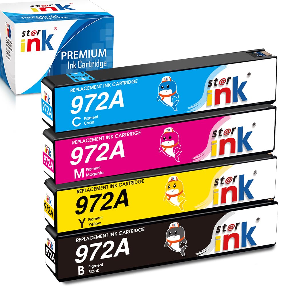 Starink 972a Ink Cartridges, Replacement for HP 972A Ink Cartridges Compatible with HP 377dw Printer, PageWide Pro 477dw 477dn 577dw 477dn 452dn Printer, 972A Black, Cyan, Magenta, Yellow-4pack