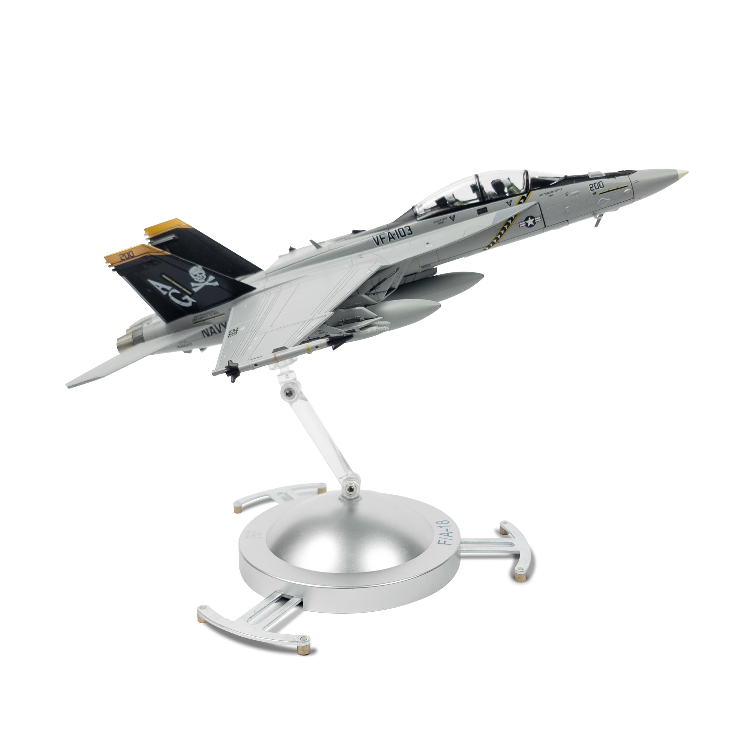 NUOTIE F/A-18F Super Hornet 1/72 Metal Airplane Model Kits with Stand VFA-103 Jolly Rogers Diecast Alloy Fighter/Attack Jet Replica Pre-Build Military Aircraft Collection for Display or Gift