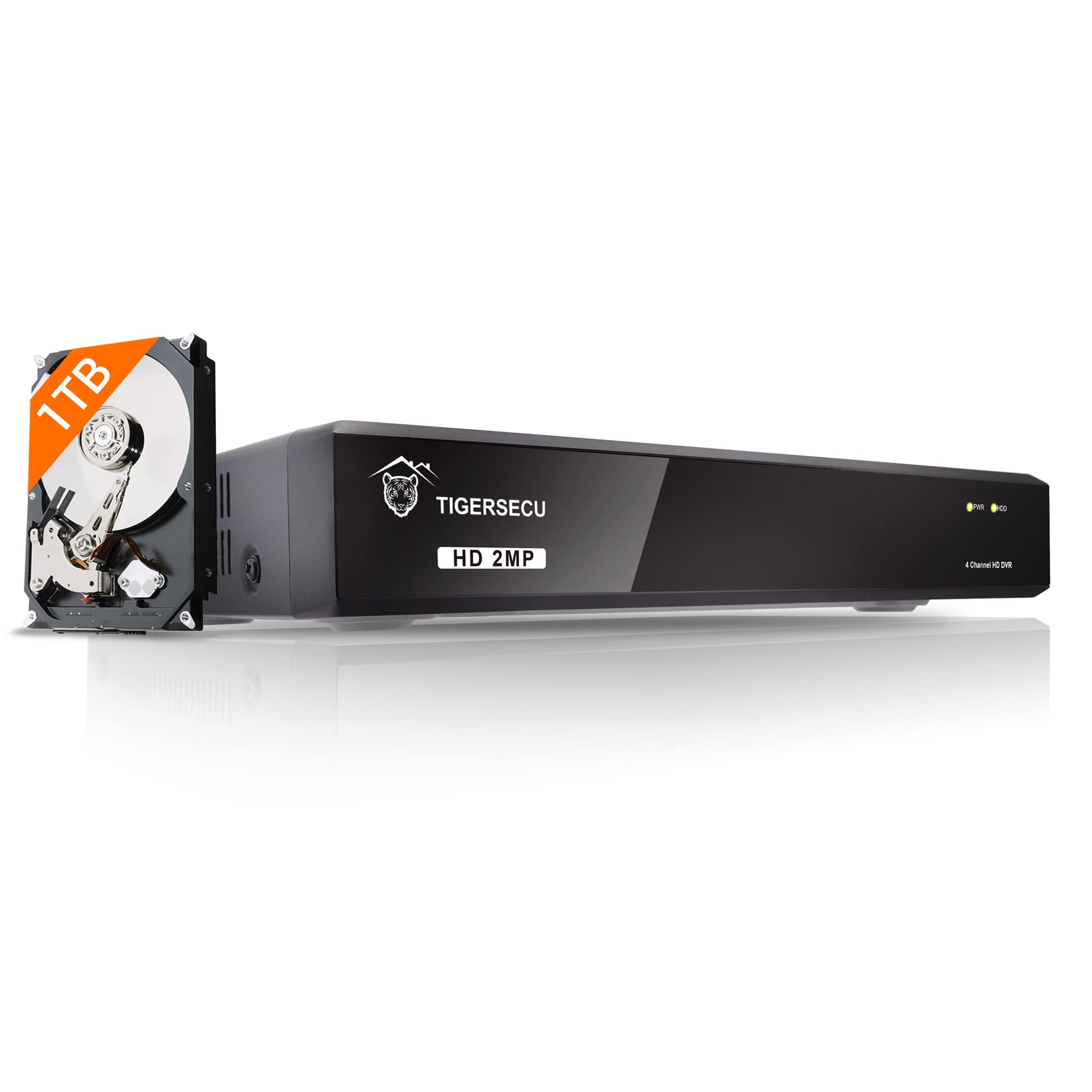 TIGERSECU Super HD 1080P 4-Channel Hybrid 5-in-1 DVR Security Recorder with 1TB Hard Drive, for 2MP(30fps) and for up to 5MP(12.5fps) TVI/AHD/CVI/Analog and IP Cameras (Cameras Not Included)