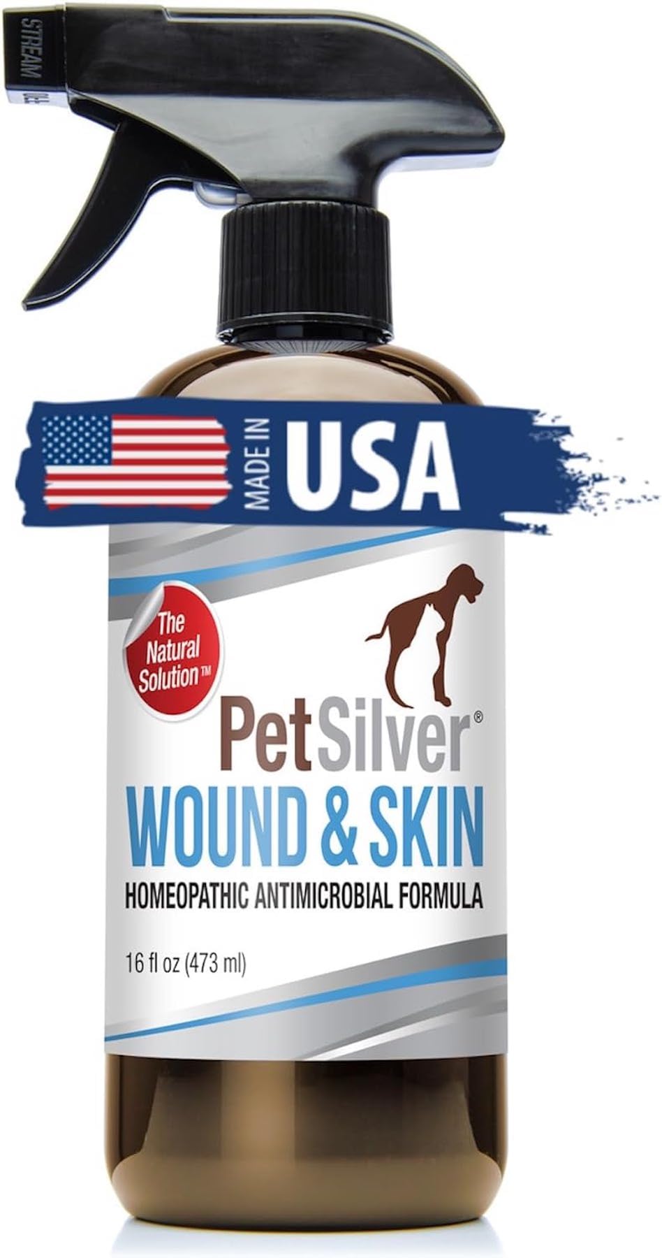 PetSilverWound & Skin Spray with Patented Chelated Silver, Allergy Relief for Dogs Itching, Hot Spot Treatment for Dogs, Cat and Dog Wound Care, Natural Skin Soother for Dogs, USA, 16 fl. oz.