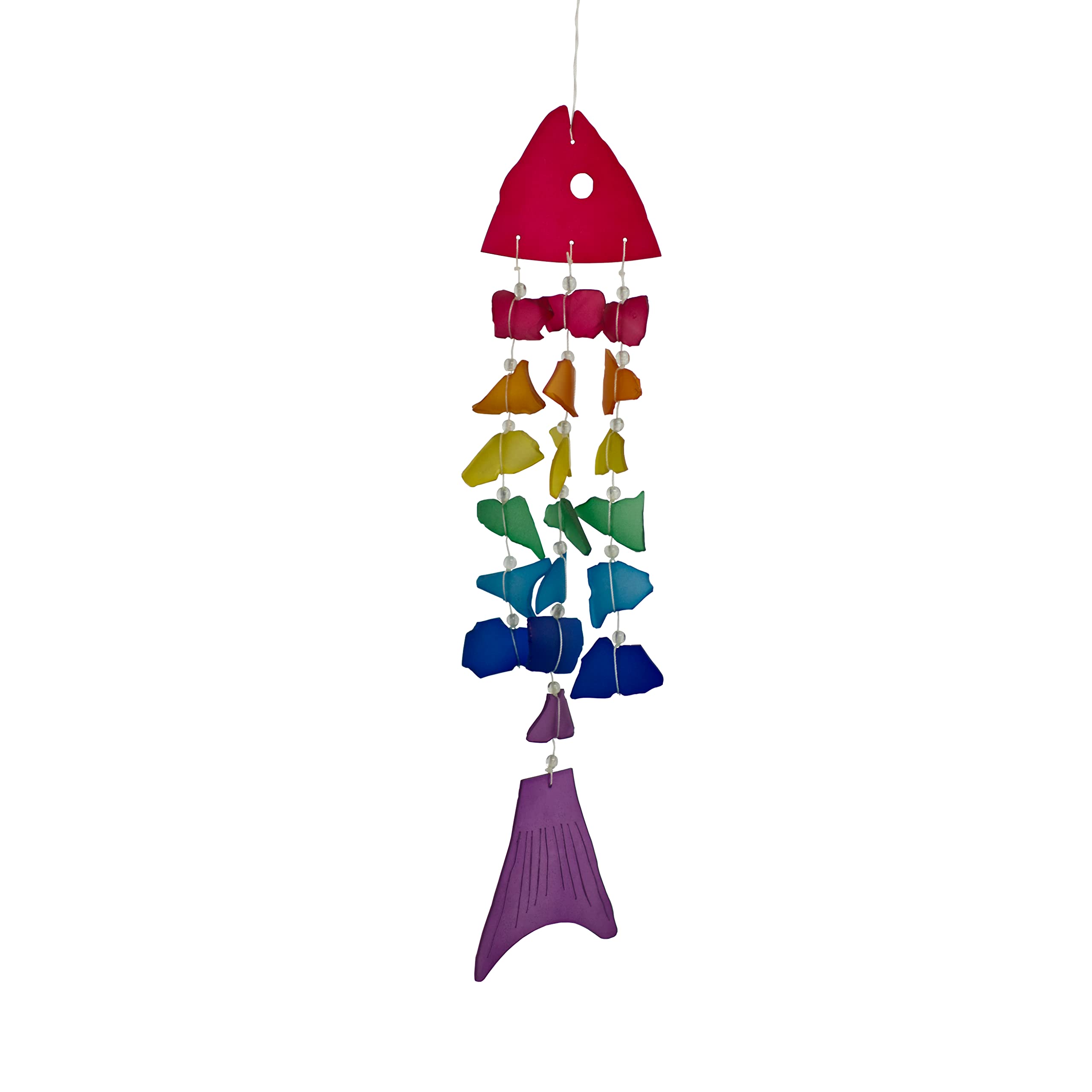 Cohasset Gifts Tumbled Glass Wind Chime - Rainbow - Fiberglass Fins Bone Fish Design