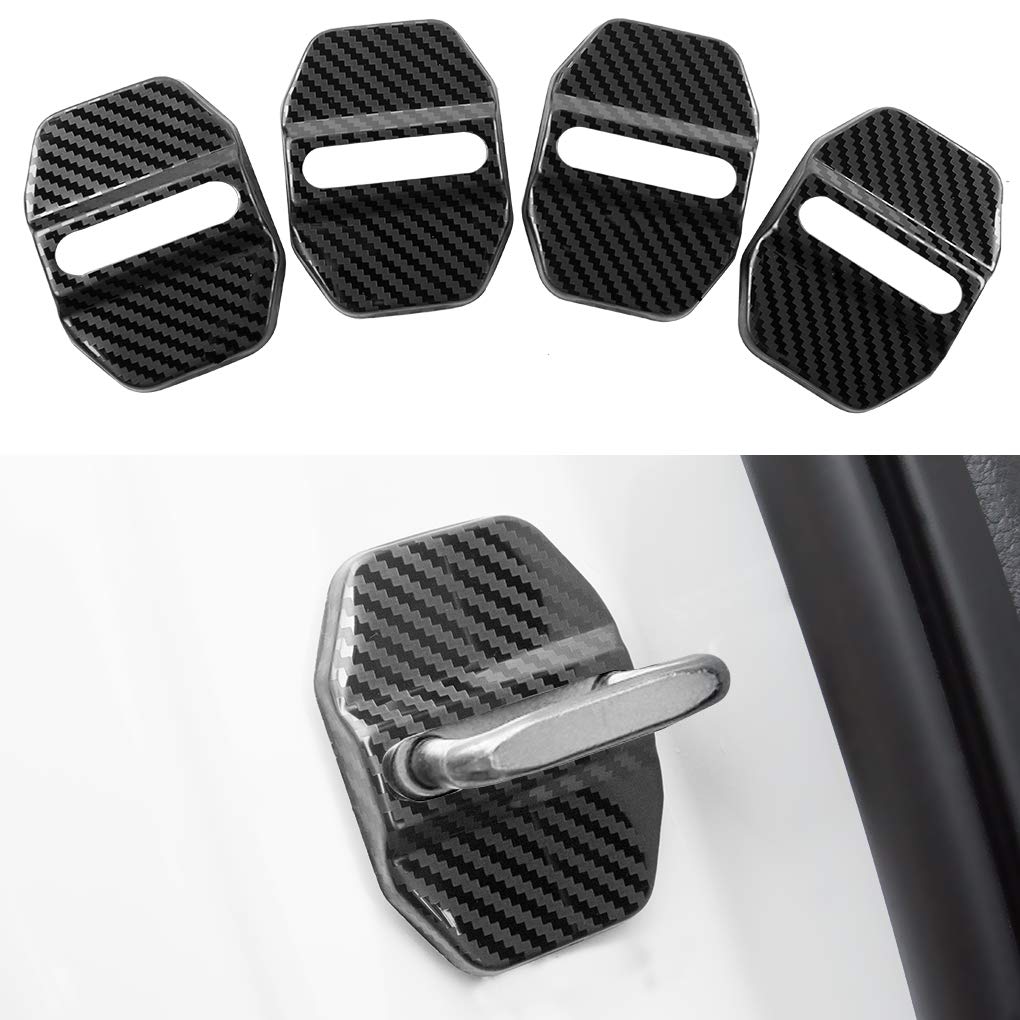 JINZHAO Car Door Lock Latches Cover Protector for Mercedes C/CLA/GLA/GLC/CLS/GLK/GLE/GLS/S/E/M/S/GL/SLK-Class AMG, 3M Adhesive Backing 4-pc Set (Stainless steel door lock cover carbon fiber pattern)