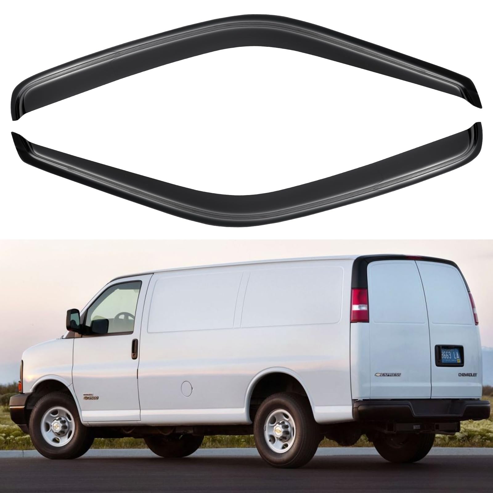 Window Rain Guards Shield for 1996-2024 Chevy Express Van, Window Vent Visors Shades Wind Deflectors for 96-24 GMC Savana